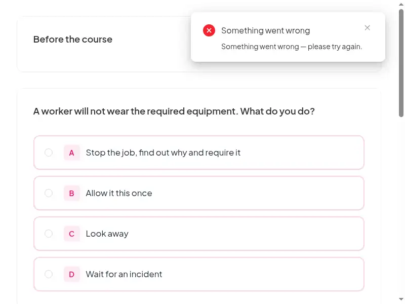 A question from the Supervisor, manager and safety representative duties feedback survey