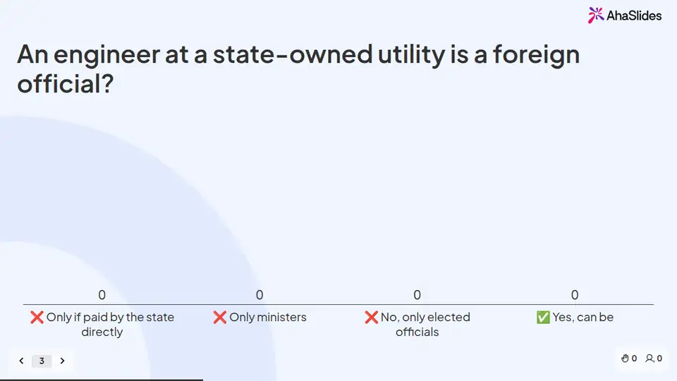 A slide from the Anti-bribery & corruption (FCPA) live session deck