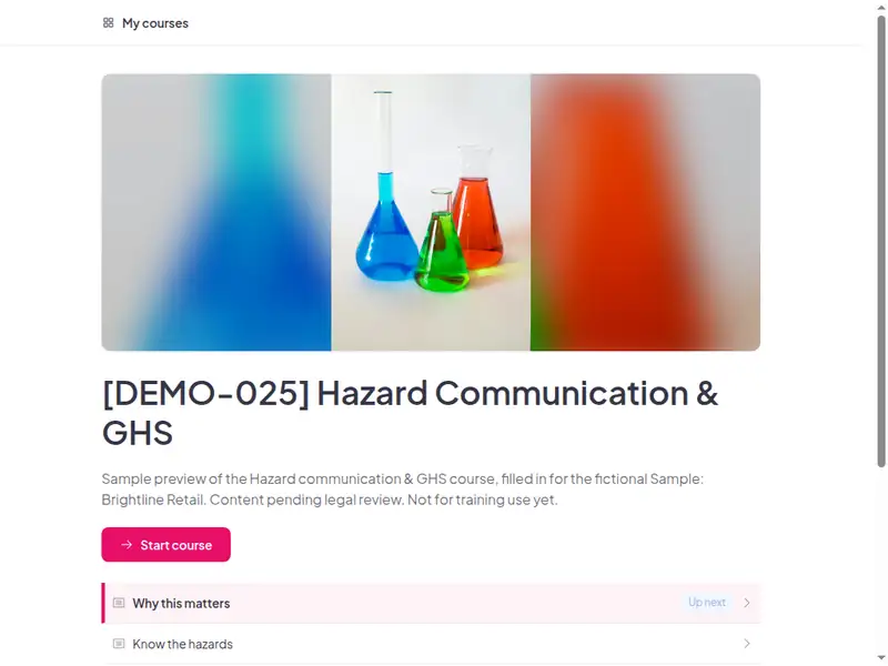 The Hazard communication & GHS course as a learner first sees it
