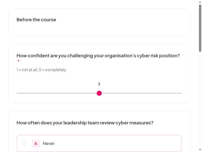 A question from the Cyber risk governance for managers and boards feedback survey