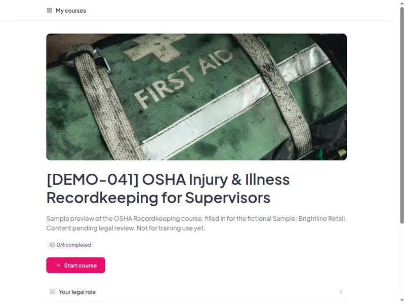 The OSHA injury & illness recordkeeping for supervisors course as a learner first sees it