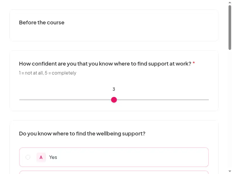 A question from the Resilience, stress and wellbeing at work feedback survey