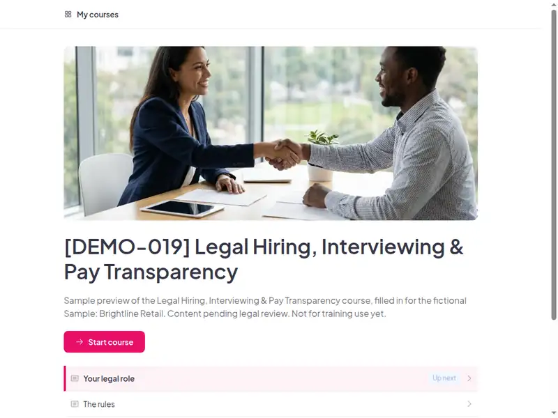 The Legal hiring, interviewing & pay transparency course as a learner first sees it