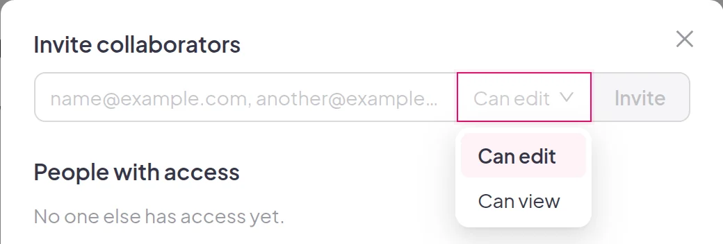 The invite collaborators dialog with the Can edit and Can view roles