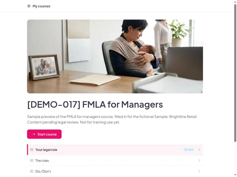 The FMLA for managers course as a learner first sees it