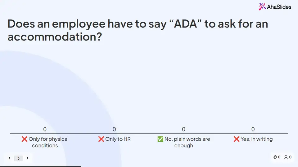 A slide from the ADA & reasonable accommodation for managers live session deck