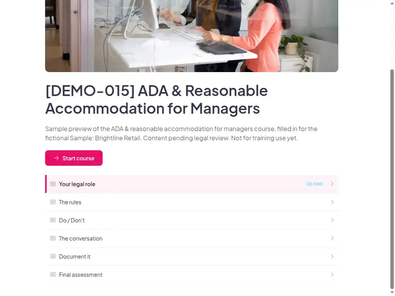 The lesson list of the ADA & reasonable accommodation for managers course (2 of 3)