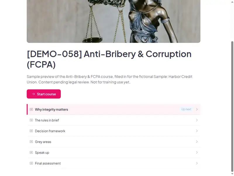 The lesson list of the Anti-bribery & corruption (FCPA) course (2 of 3)