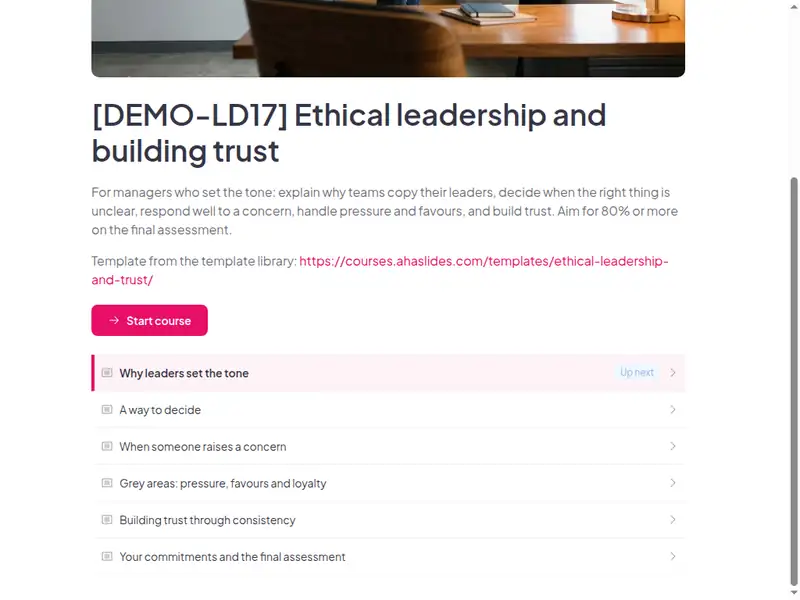 The lesson list of the Ethical leadership and building trust course (2 of 3)