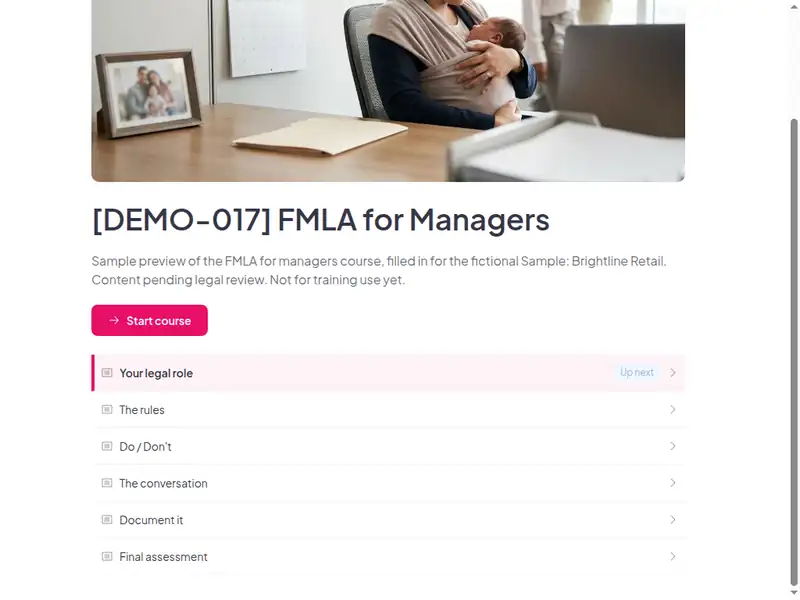 The lesson list of the FMLA for managers course (2 of 3)