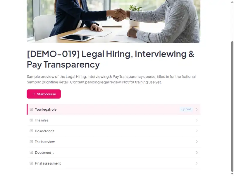 The lesson list of the Legal hiring, interviewing & pay transparency course (2 of 3)