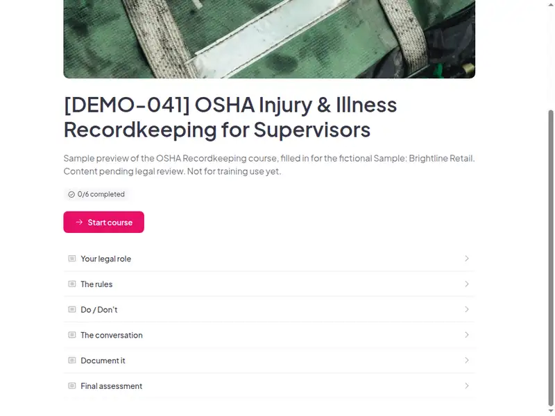 The lesson list of the OSHA injury & illness recordkeeping for supervisors course (2 of 3)