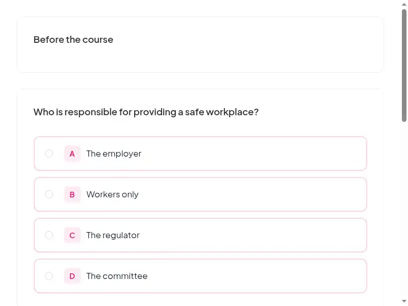 A question from the Safety law, committees, management systems and audits feedback survey (3 of 3)
