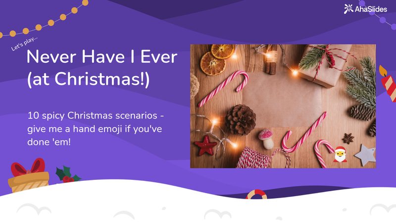Preview slide from the Never Have I Ever (at Christmas!)