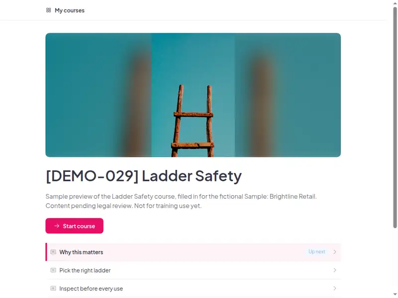 The Ladder safety course as a learner first sees it
