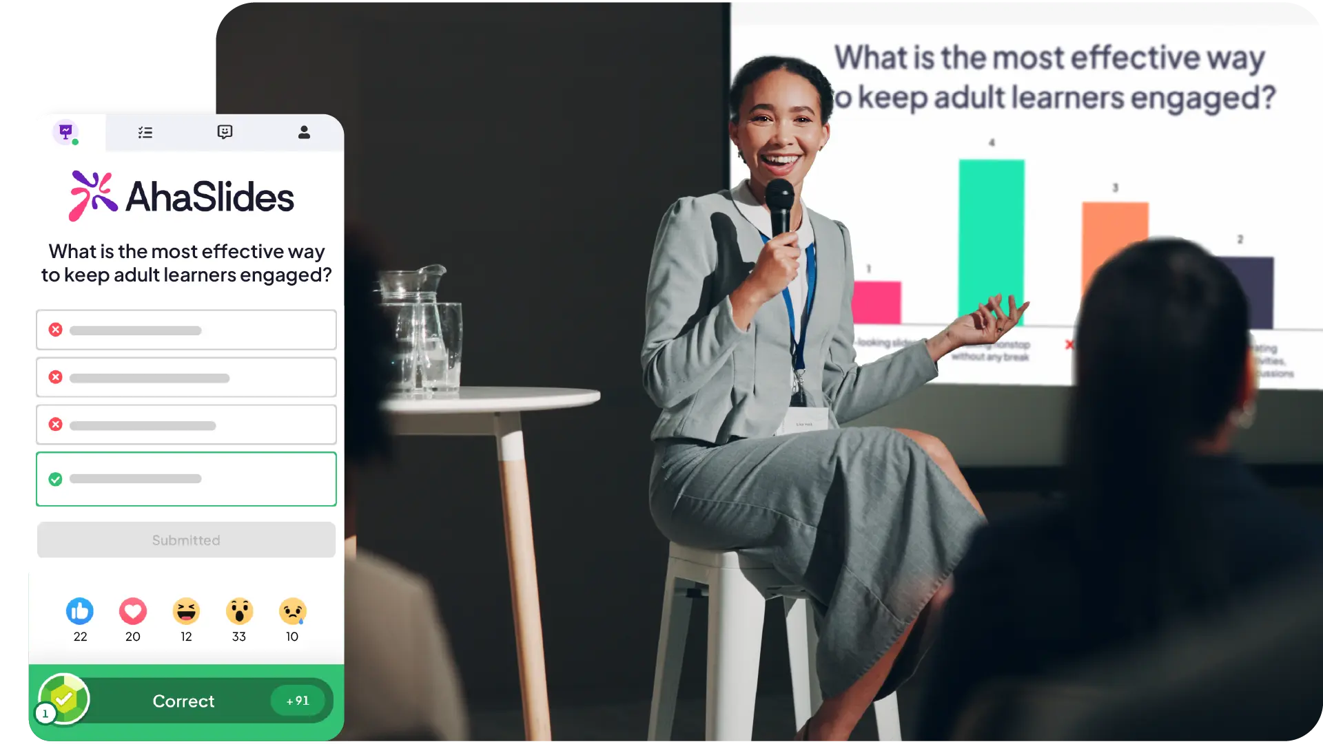演讲者使用 AhaSlides 交互式演示平台向观众进行演讲