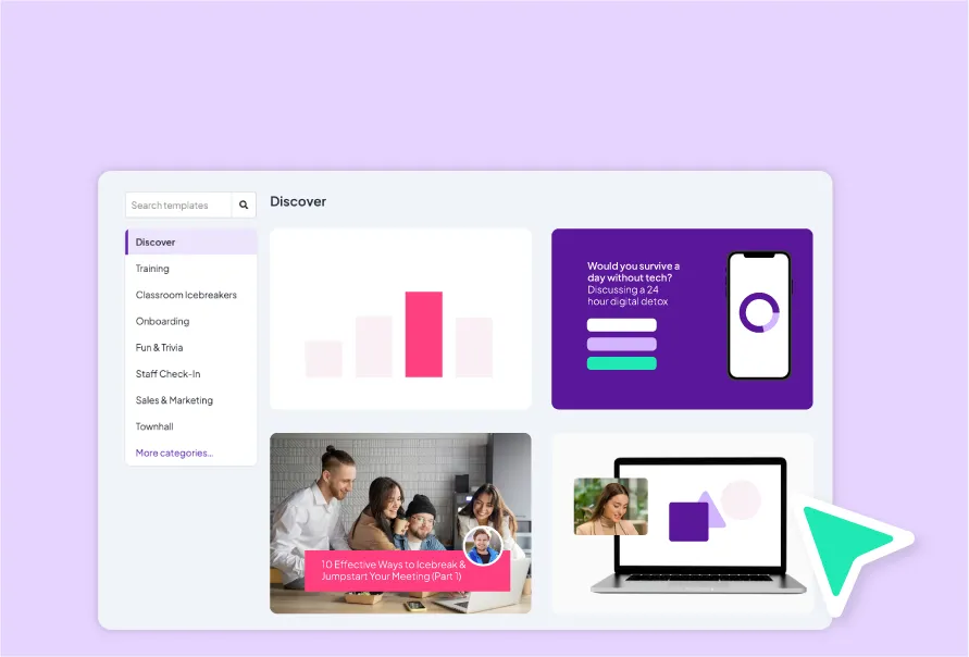 Thư viện mẫu AhaSlides với hơn 1000 mẫu slide thuyết trình dựa trên cơ sở khoa học.