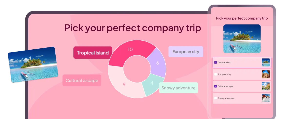 Tính năng thăm dò ý kiến ​​trực tiếp của AhaSlides hiển thị kết quả bình chọn của khán giả trên biểu đồ hình tròn.