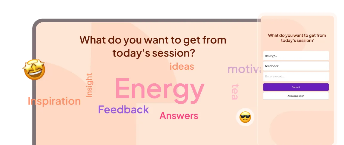 Tính năng đám mây từ của AhaSlides hiển thị phản hồi của khán giả dưới dạng đám mây từ trực quan.