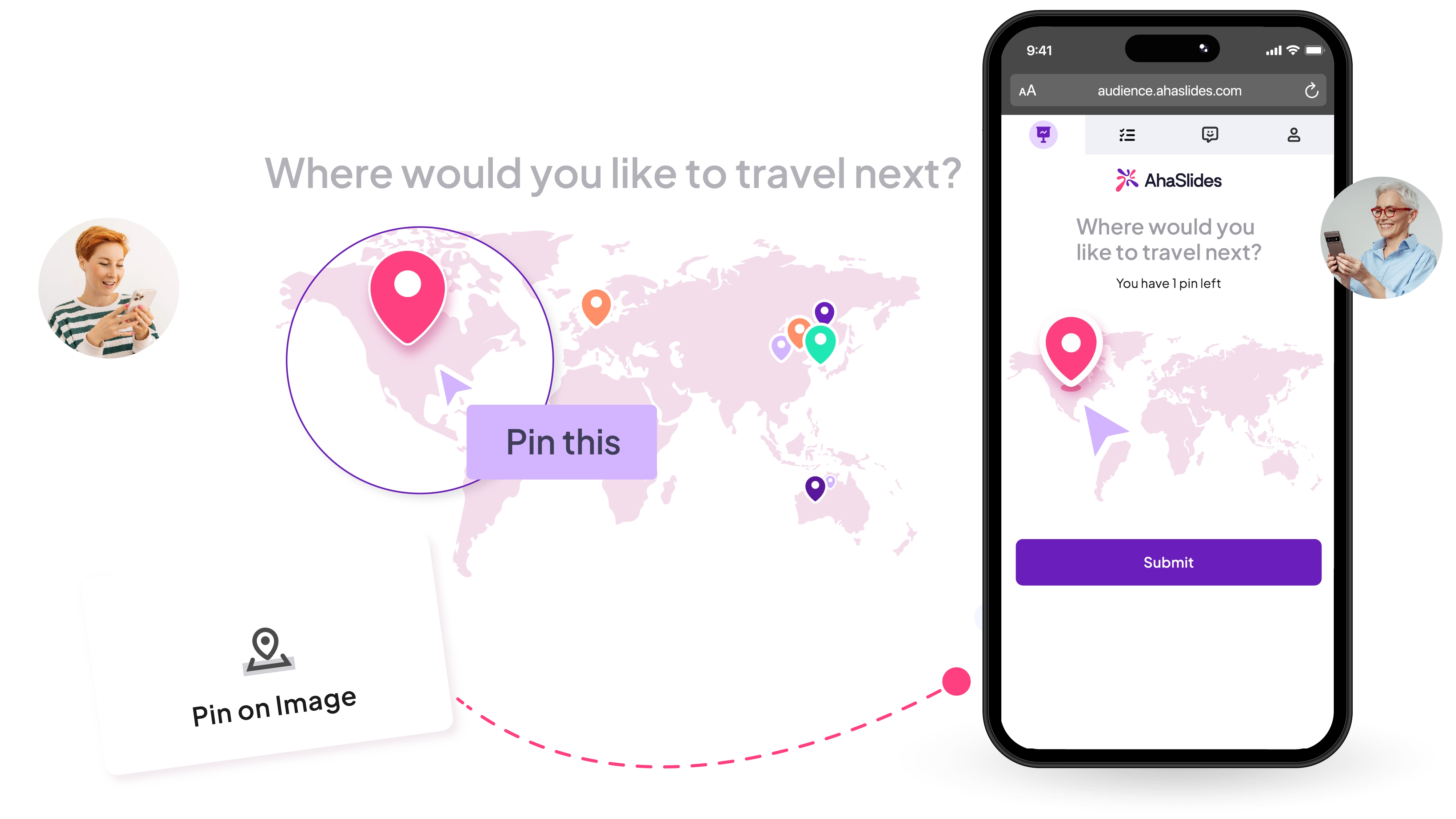 AhaSlides' pin on image slide activity