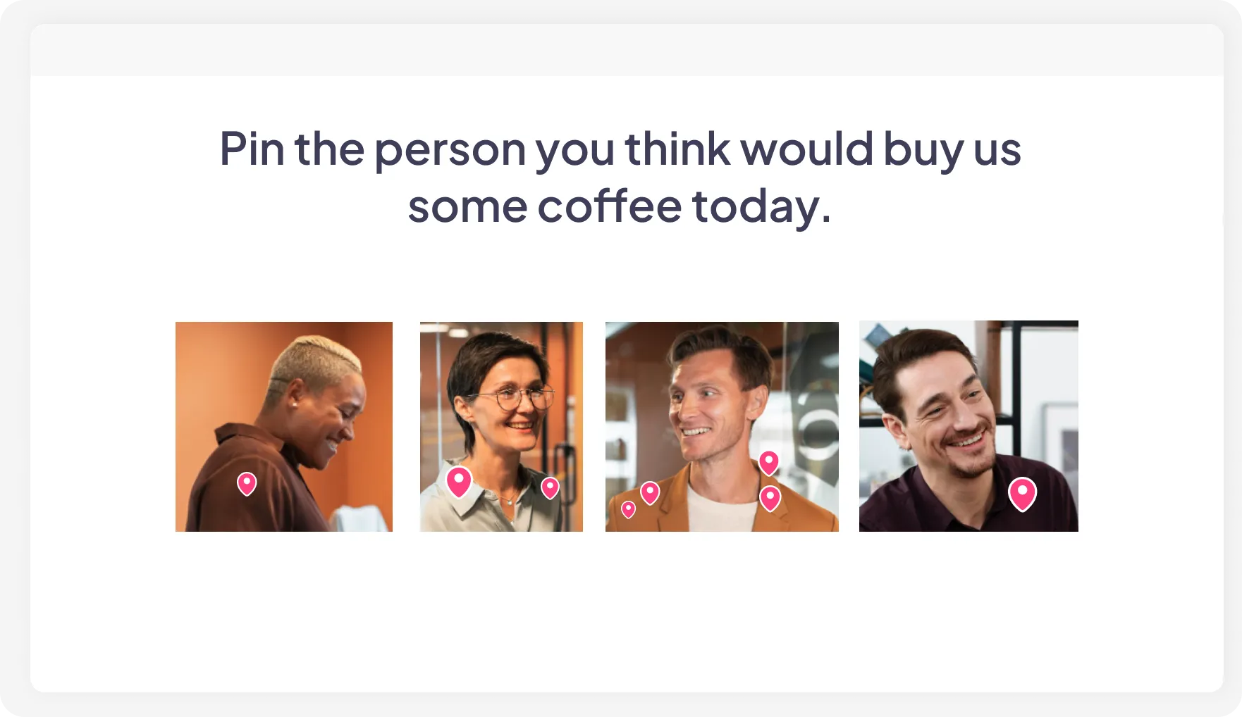 A team photo on AhaSlides with pins