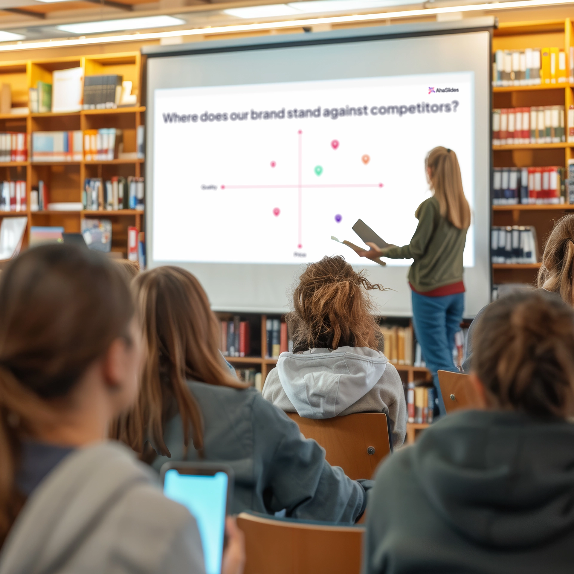 A classroom with students participating in AhaSlides' pin on image activity