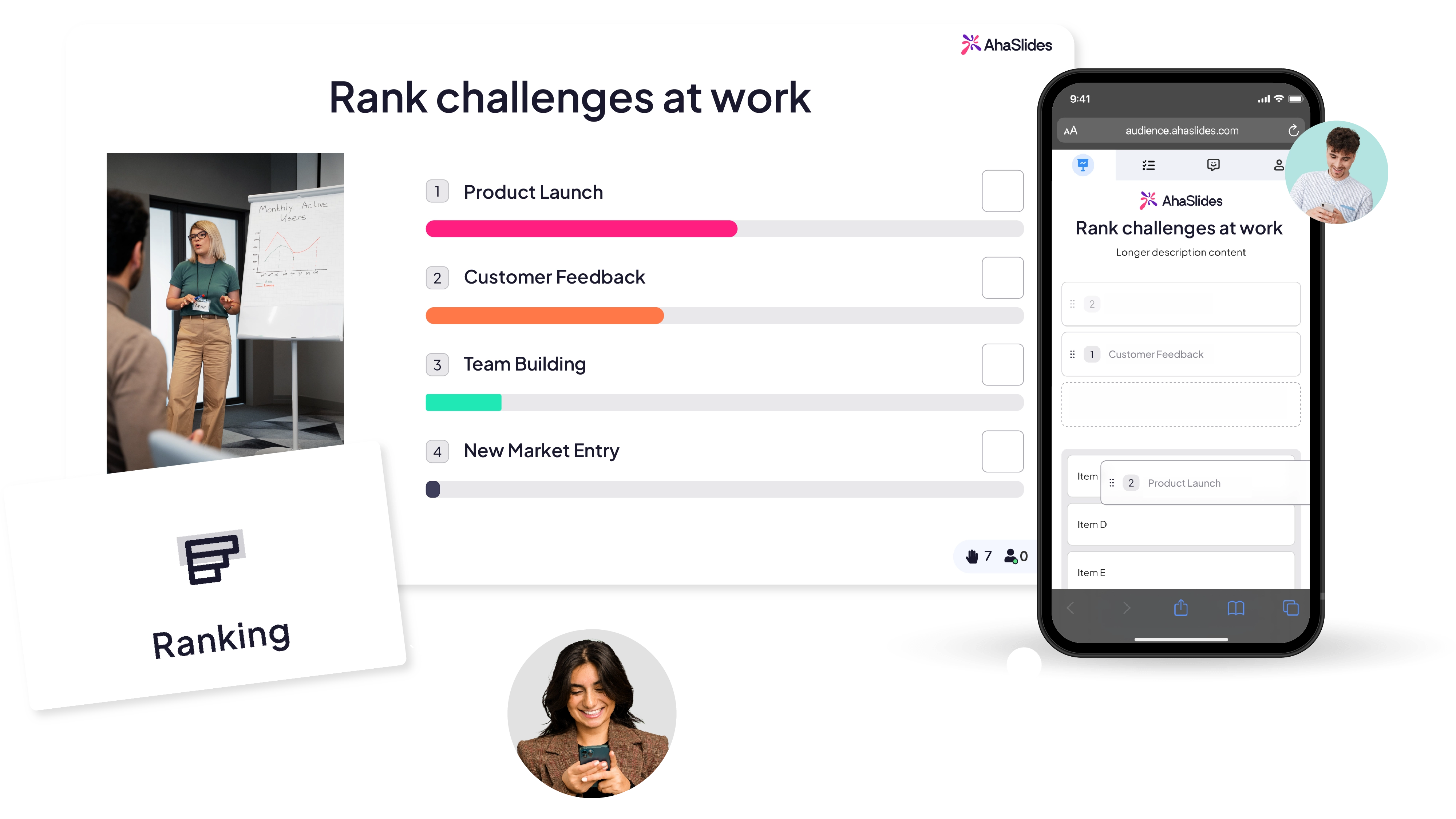 AhaSlides ranking poll showing audience responses ranked by priority in real time
