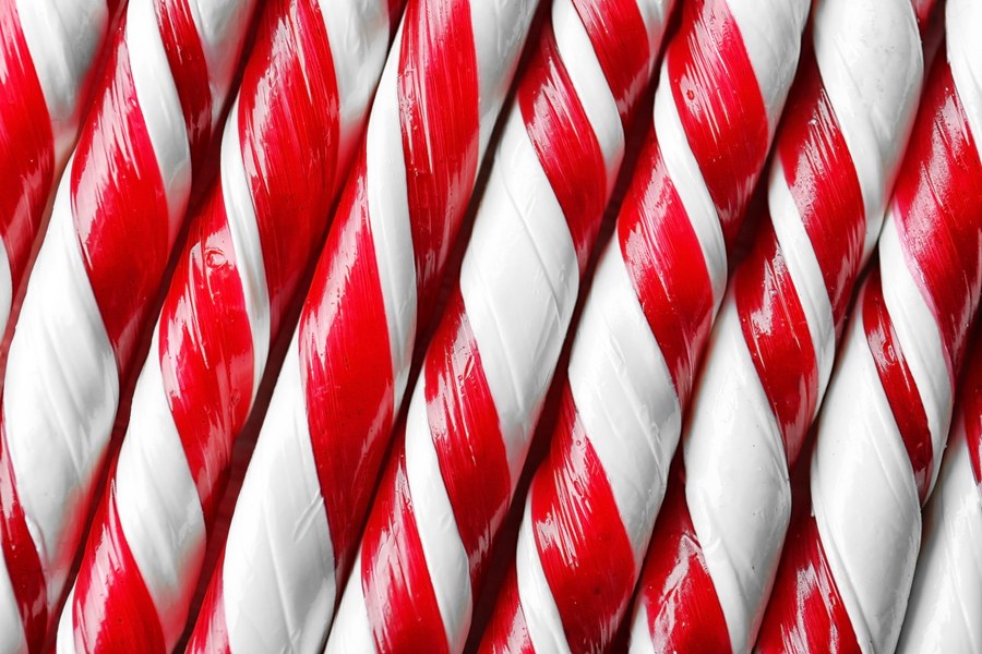 Question 1: Extreme close-up of twisted red and white stripes