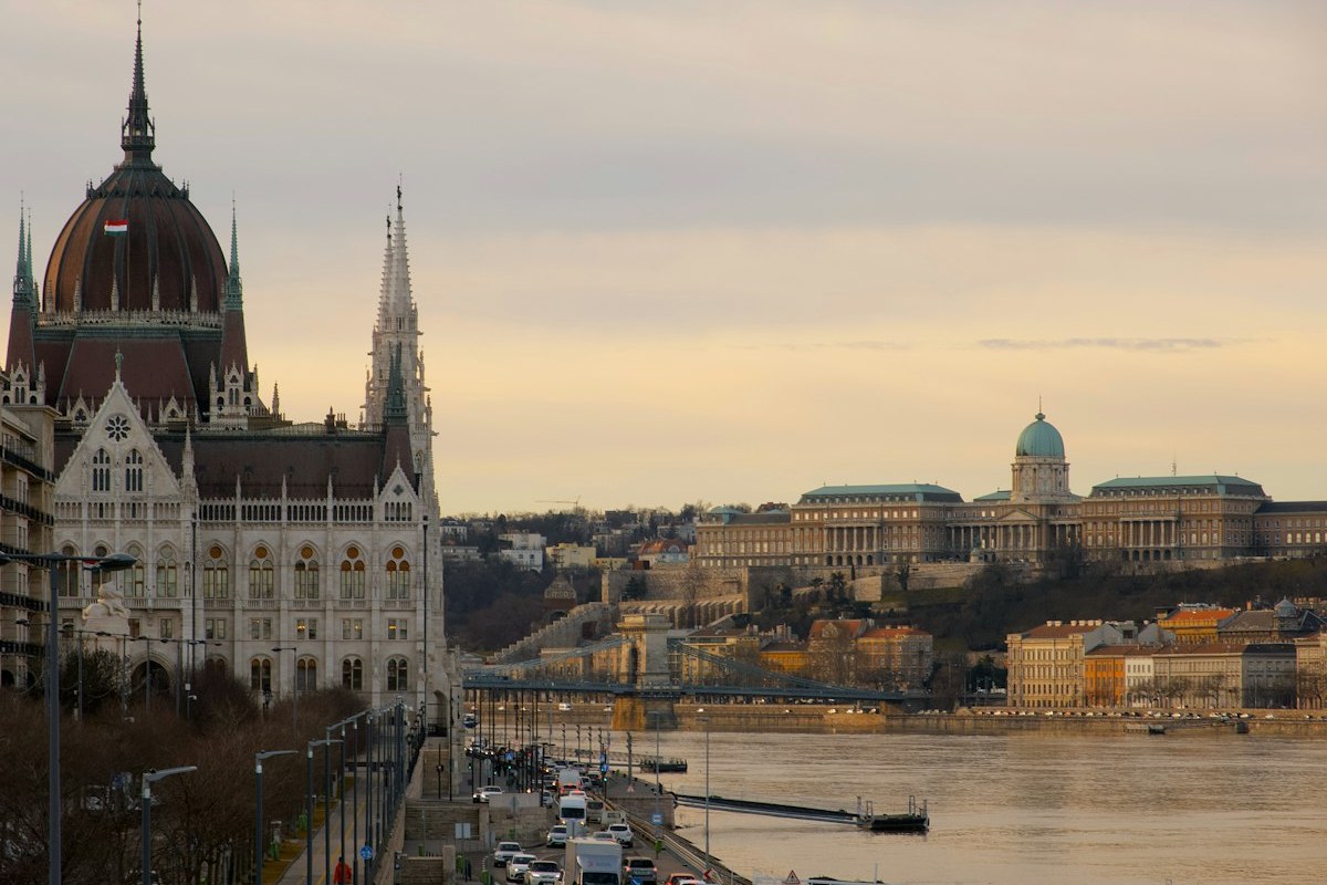 The Hungarian Parliament building and Buda Castle on the banks of the Danube in Budapest
