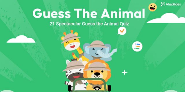 Cover slide of the 21 Spectacular Guess the Animal Quiz template on AhaSlides