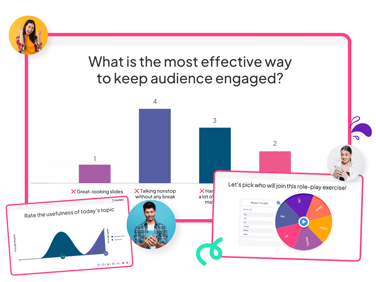 คุณสมบัติเชิงโต้ตอบที่หลากหลายของ AhaSlides สามารถช่วยเพิ่มการจดจำของผู้เข้าร่วมการฝึกอบรมได้
