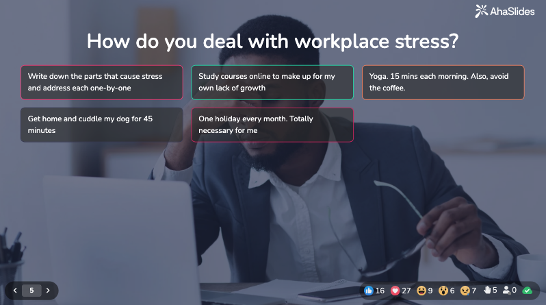 Jajak pendapat terbuka babagan stres ing papan kerja ing AhaSlides