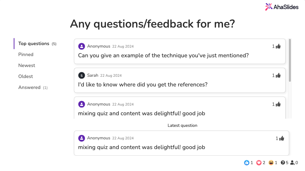Слайд AQ та A на AhaSlides