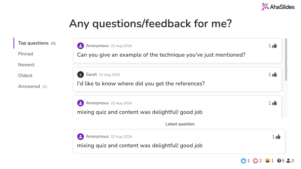 AQ e um slide no AhaSlides