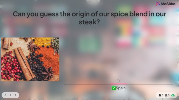 AhaSlides-quiz for kunder i mad- og drikkevarerestauranter vist på en tablet