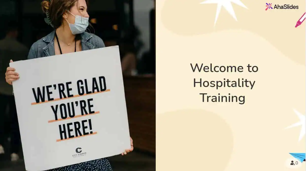 Captura de tela do slide de treinamento interativo AhaSlides usado em ambientes de hotelaria.