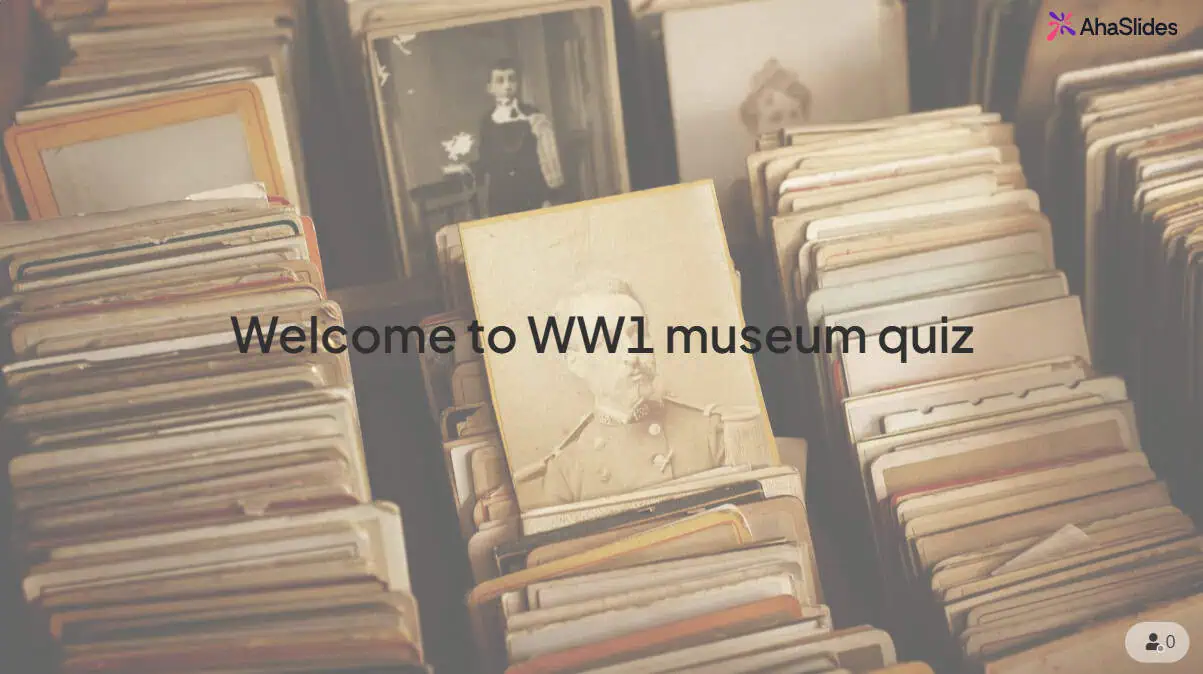 Quiz d'histoire sur la Première Guerre mondiale créé avec AhaSlides, projeté sur un écran de musée.