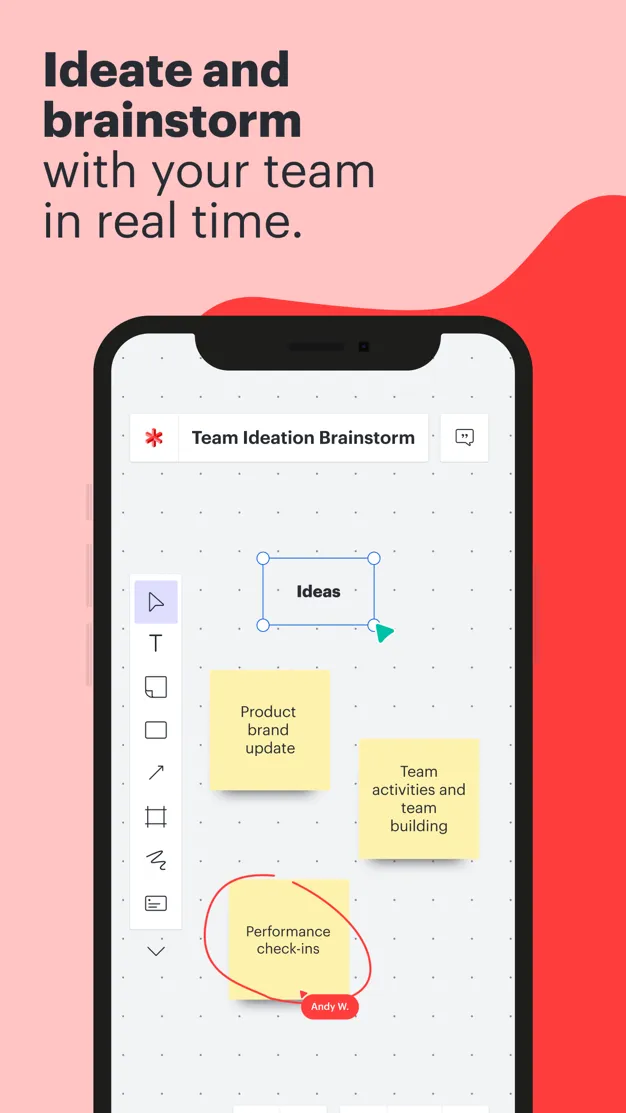 Lucidspark虛擬白板介面展示了腦力激盪和協作功能
