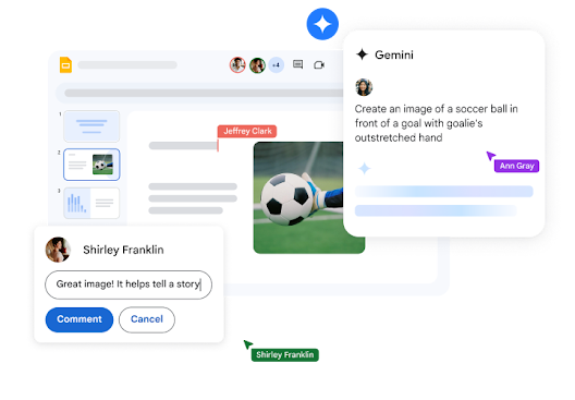 Google Slides interfață de editare colaborativă a prezentărilor care prezintă editarea în timp real