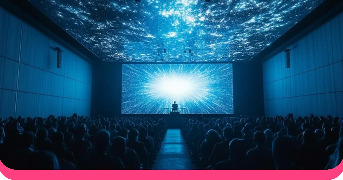 Large conference audience watching a speaker present on a big screen