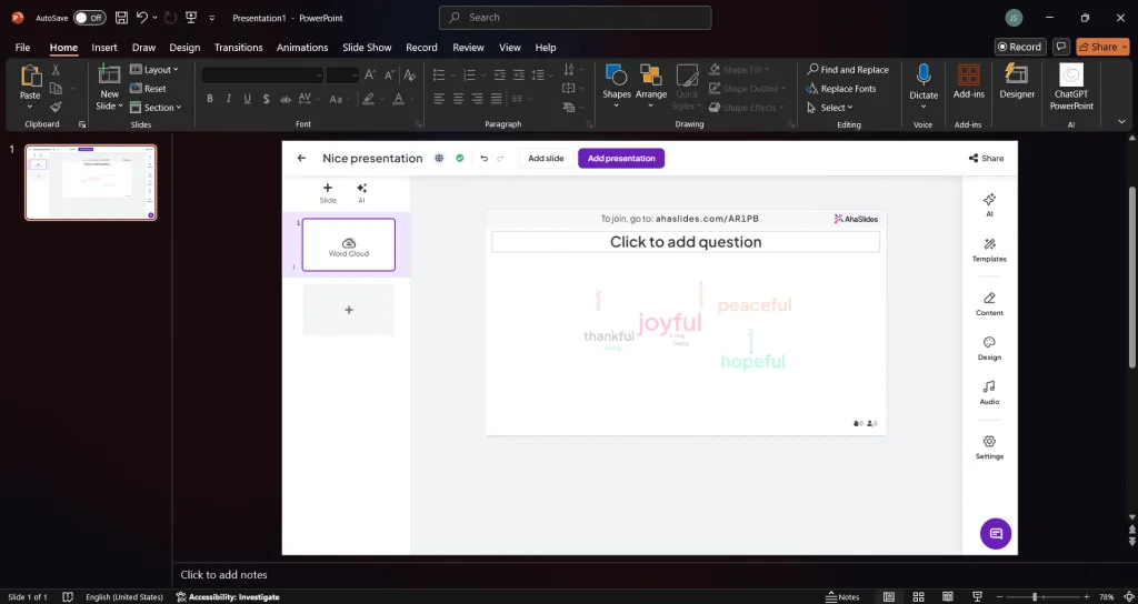 ahaslides сөз бұлты ppt
