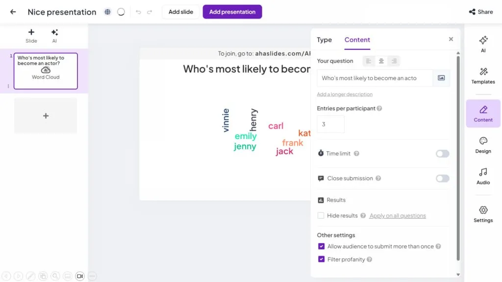 сөз бұлты параметрлері