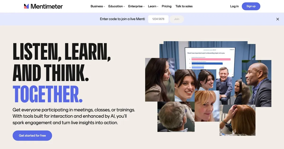 Mentimeter interactive presentation tool homepage showing polling and audience engagement features