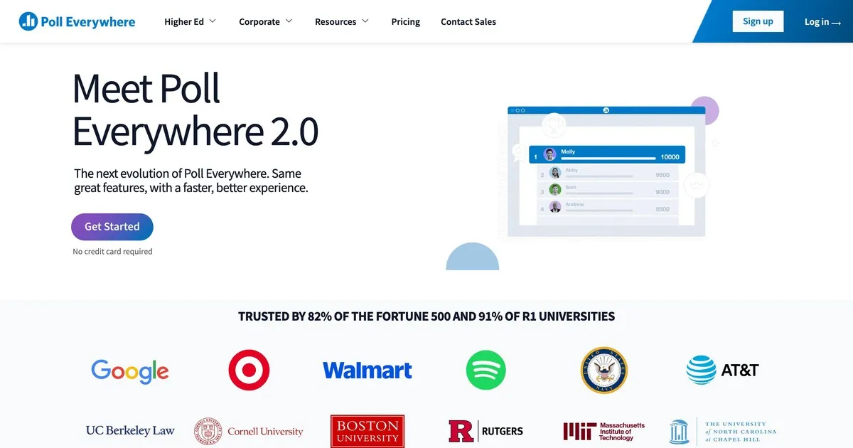 Poll Everywhere 2.0 polling product homepage