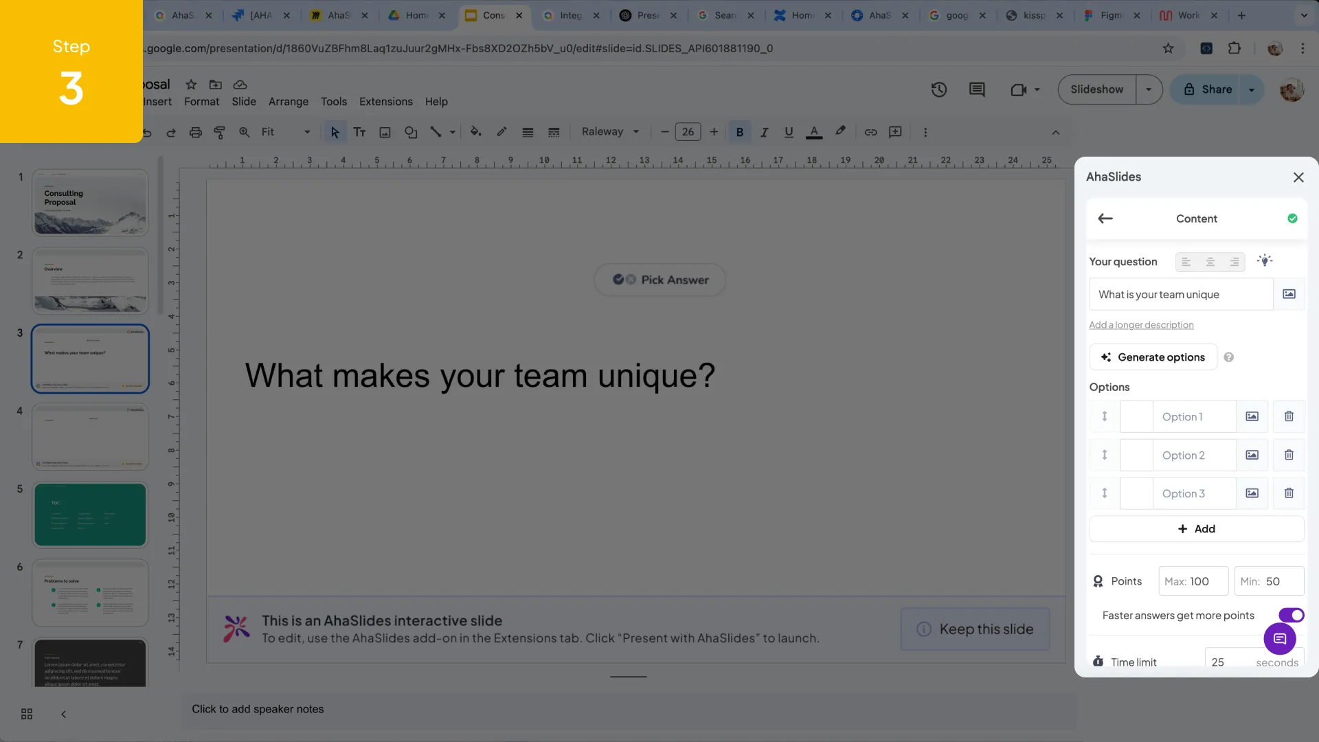 AhaSlides 词云幻灯片嵌入在 Google Slides 演示。