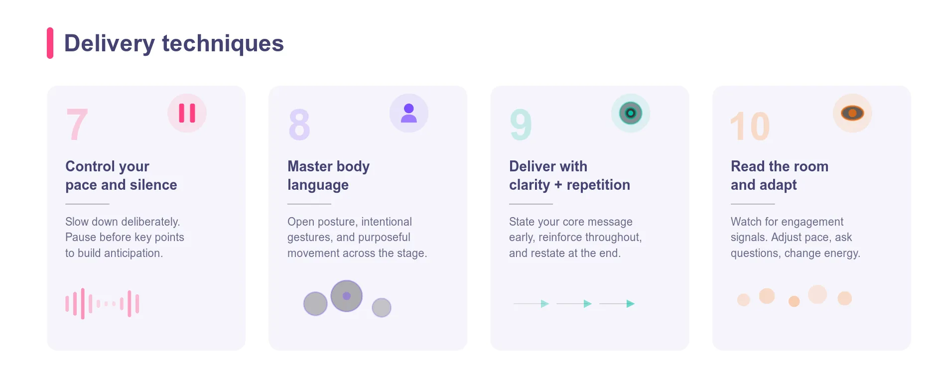 Techniken für überzeugende öffentliche Reden: 4 Tipps zu Tempo und Pausen, Körpersprache, Verständlichkeit durch Wiederholung und dem richtigen Gespür für die Stimmung im Publikum