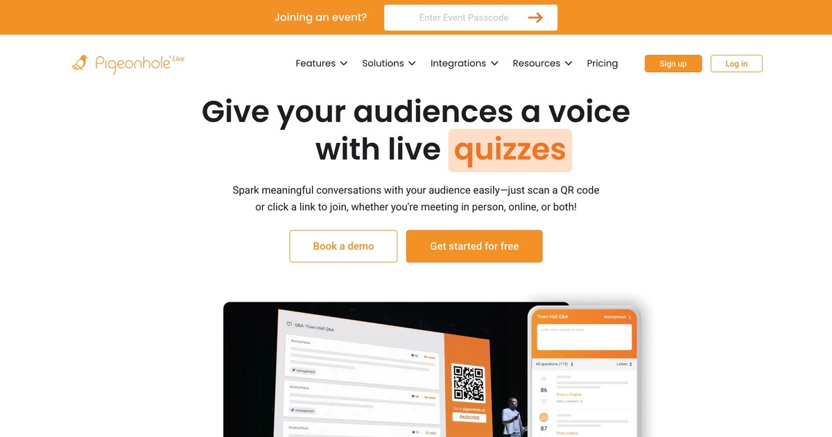 Pigeonhole Live 청중 참여 페이지