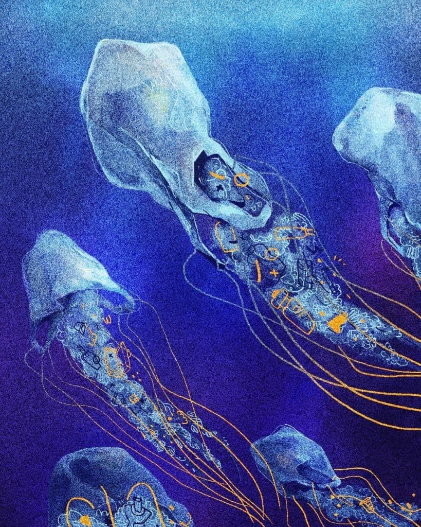 प्लास्टिक कचरे के रूप में जेलीफ़िश की छवि।