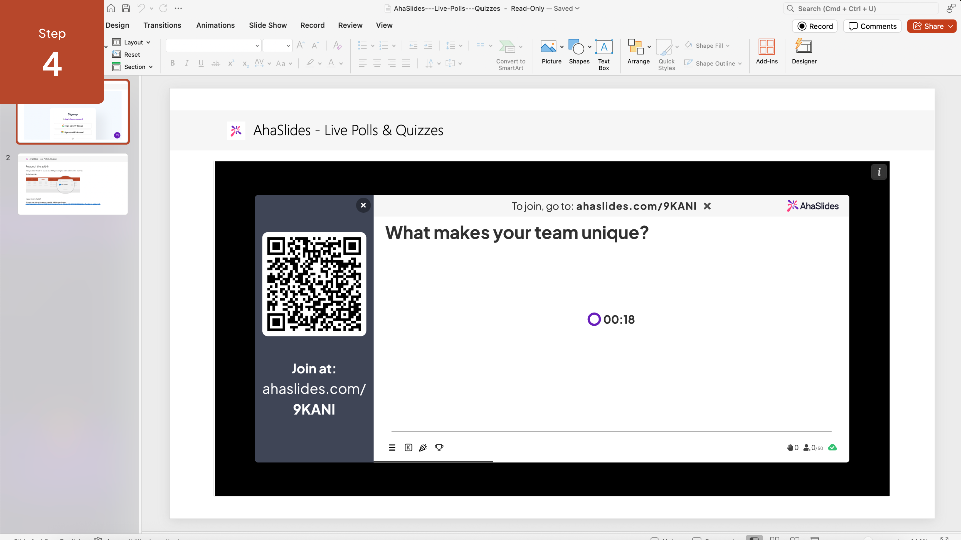 AhaSlides词云活动结果以PowerPoint演示模式显示。