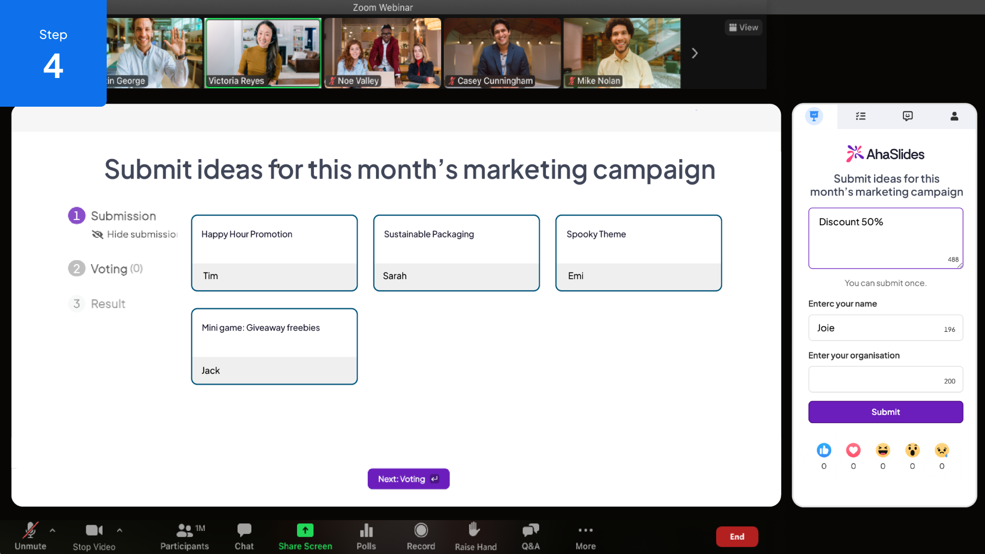 在线测验结束后，Zoom 会议面板中会显示 AhaSlides 排行榜。